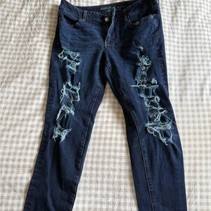 American Eagle Outfitters Navy Blue Distressed Skinny Jeans - Women's